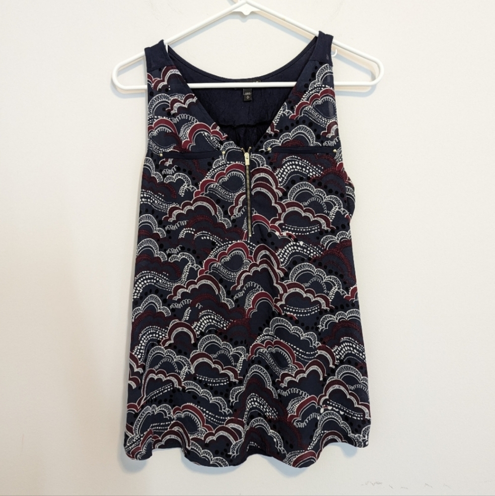 Express navy blue cloud print tank sleeveless blouse zipper size medium